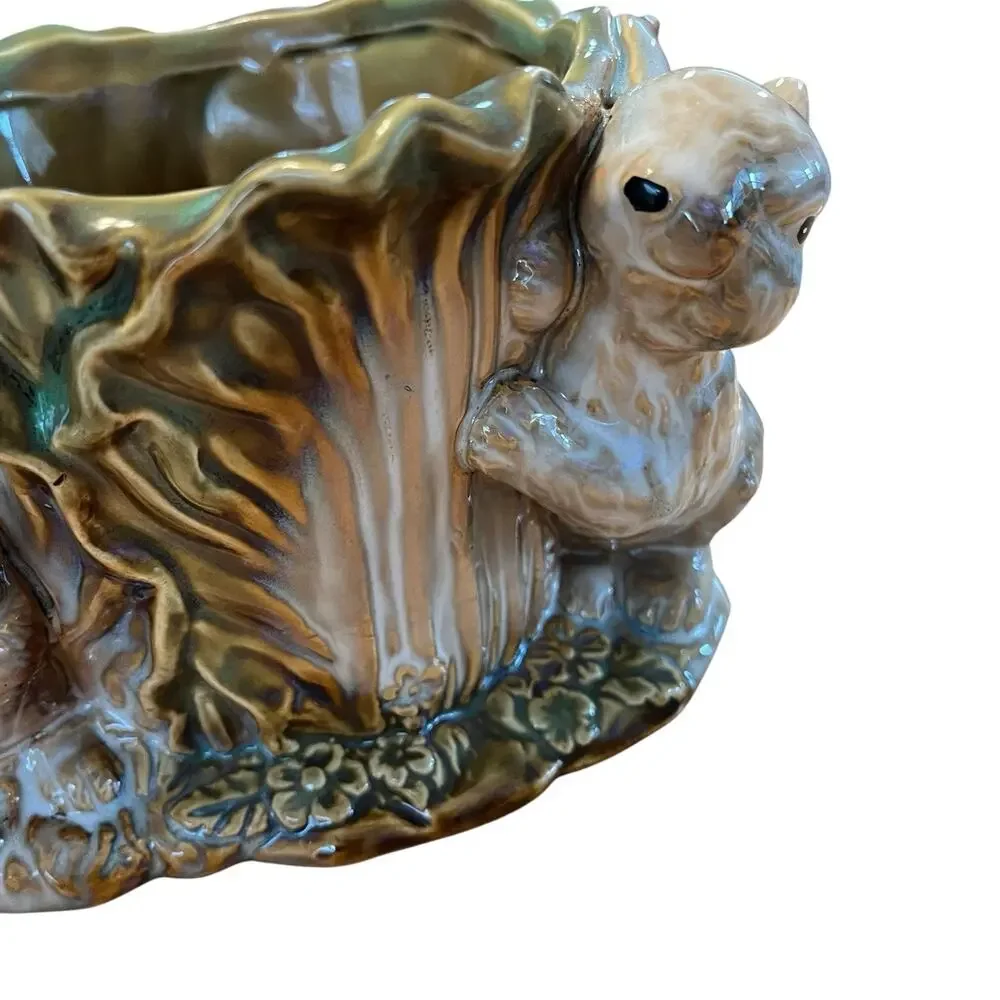 Bunny Rabbit Planter Vintage Ceramic Cabbage Peter Rabbit Glazed Retro Country